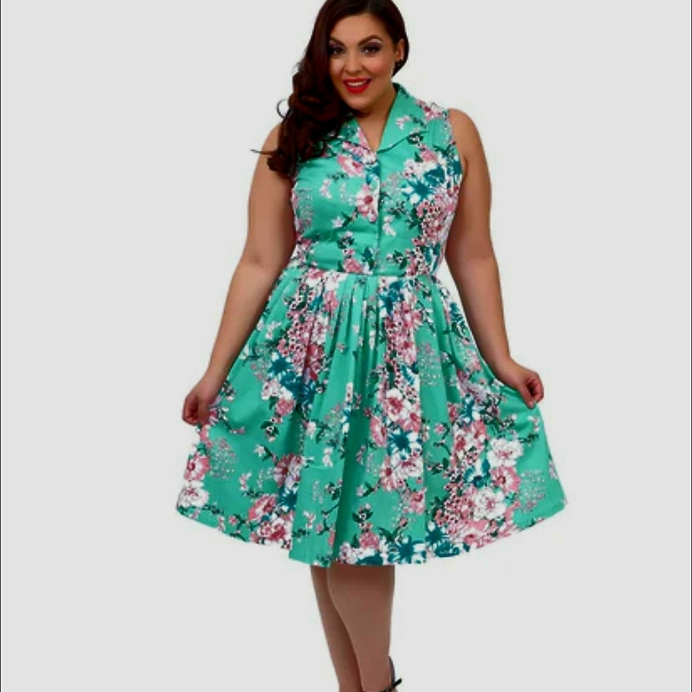 NWT Voodoo Vixen Teal Floral Sleeveless  Dress